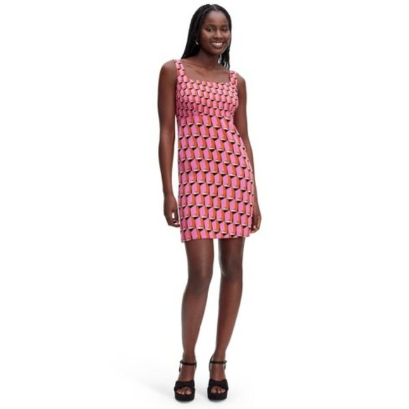 Diane Von Furstenberg DVF for Target 90's Shift Pink Modern Geo Mini Dress - Picture 1 of 2